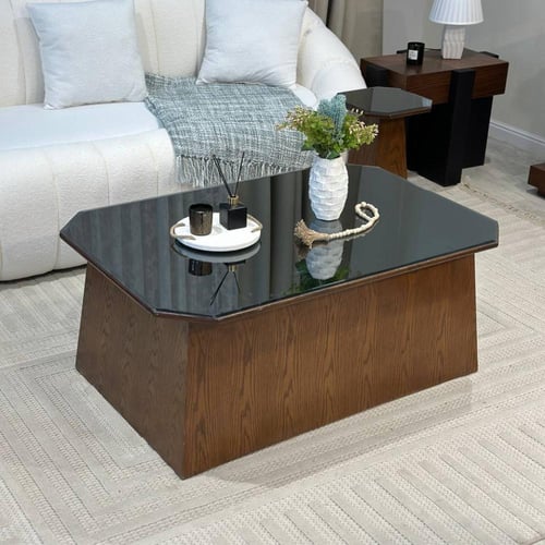 طقم طاولات سنديان بني سطح مراية