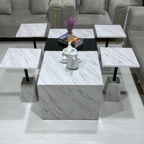 طقم طاولة كبيرة و 4 طاولات خدمة