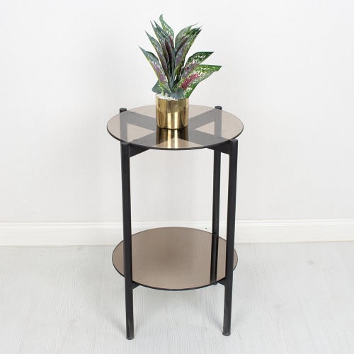 طاولة خدمة دورين لون أسود والسطح زجاج شفاف رمادي