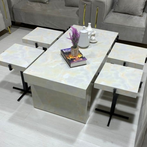 طقم طاولة كبيرة و 4 طاولات خدمة