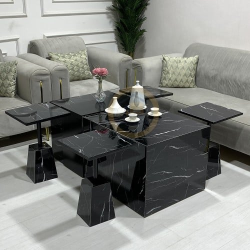 طاولة طقم بديل رخام اسود 5قطع