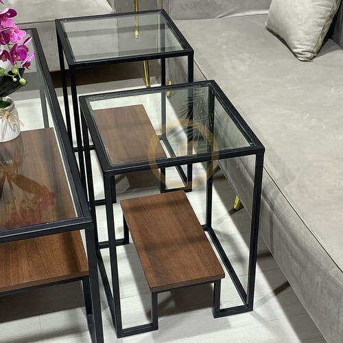 طقم طاولات دورين خشب زجاج