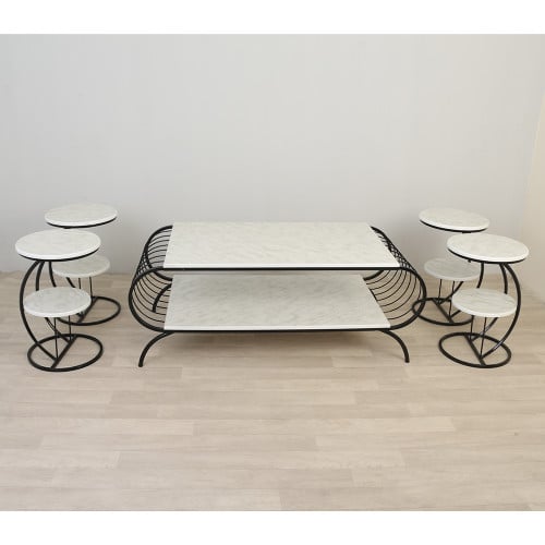 طقم طاولة تقديم طعام 5قطعة القاعدة حديد السطح خشب