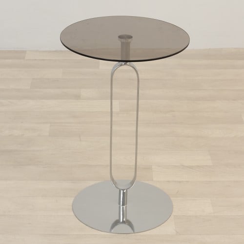 طاولة خدمة القاعدة حديد فضي والسطح زجاج شفاف أسود...