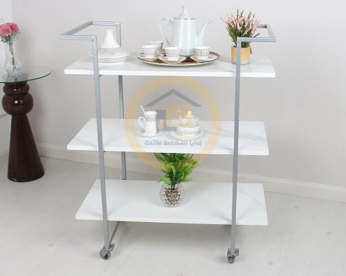 عربية تقديم لون فضي 3 دور سطح خشب شبيه الرخام
