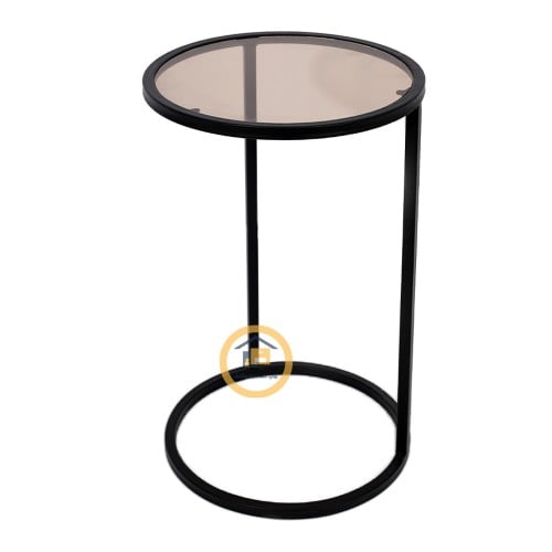 طاولة خدمة قاعدة حديد أسود وسطح زجاج بني شفاف