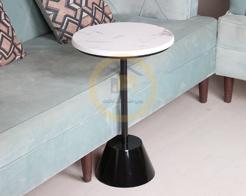 طاولة خدمة لون أسود بسطح خشب شبيه الرخام لون أبيض