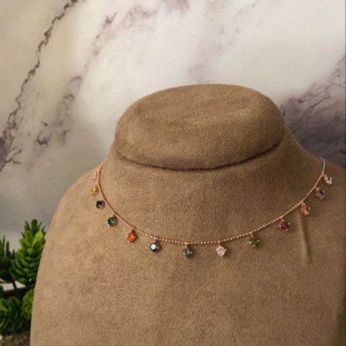 تشوكر colorful فضة استرلينية عيار 925 - Rose Gold