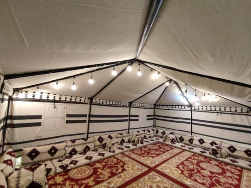 خيمة ملكية, مقاس 4×5 متر, أبيض مخطط مع واجهه شفاف