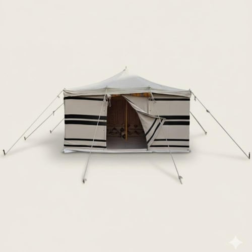 خيمة نجد , 3 طبقات, أبيض مخطط, مقاس 4×4 ياردة, نقش...