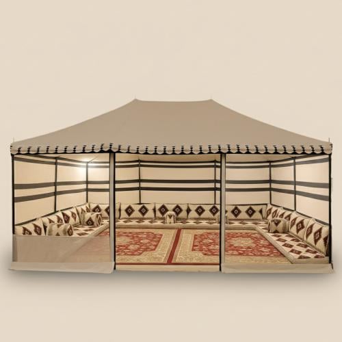 خيمة ملكية, مقاس 4×6 متر, أبيض مخطط مع واجهه شفاف