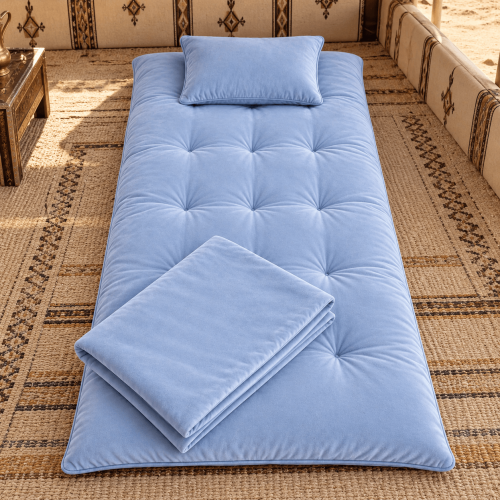Complete hospitality set velvet in sky blue color size 1×2 m