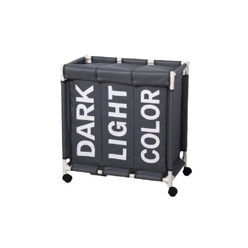 سلة ملابس من قماش أكسفورد بعجلات مقسمة الى ثلاثة أ...