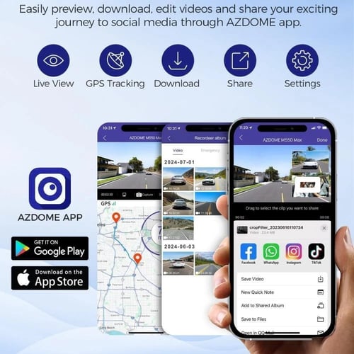 داش كام - AZDome M550 MAX ثلاث مكثفات داخلي وأمامي...