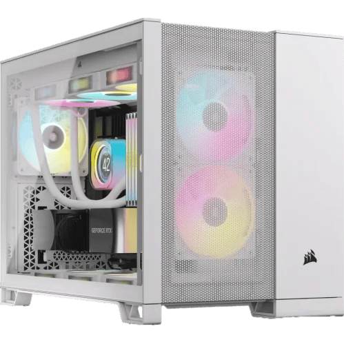 CORSAIR 2500D AIRFLOW Mid-Tower Micro-ATX Dual Chamber PC Case, Tempered Glass, Reverse Connector Motherboard Compatible – White