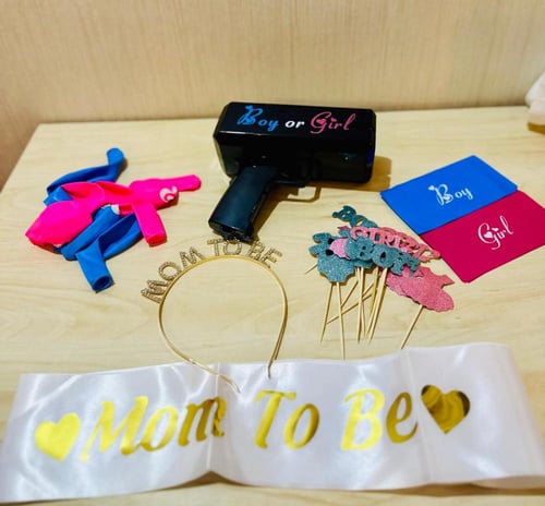 بوكس كشف الجنين يحتوي على مسدس اطلاق الورق +طوق+ و...