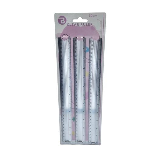 clear ruler30cmطقم مسطرة 3 حبة حديد