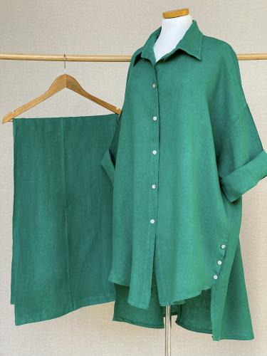 طقم لينن بأزرار