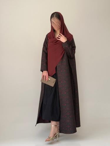 عباية تفته - اسود مع احمر