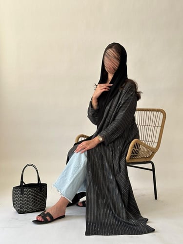 عباية لينن جاكار - اسود