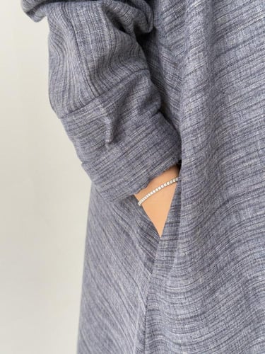 عباية لينن قطن - كحلي خيطين