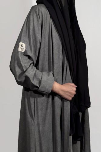 عباية كتان مغسول - رمادي فاتح