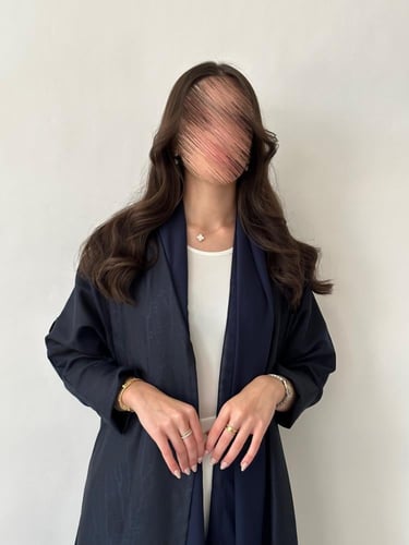 عباية لينن جاكار مقلم - كحلي غامق