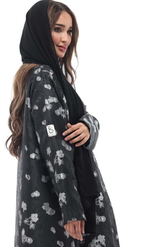 عباية تفته مشجرة - اسود مع رمادي