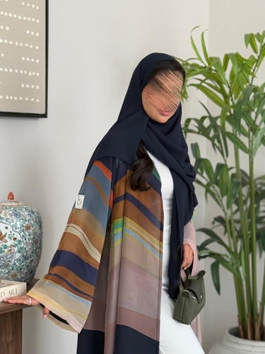 عباية شيفون ملون - مبطن بكحلي