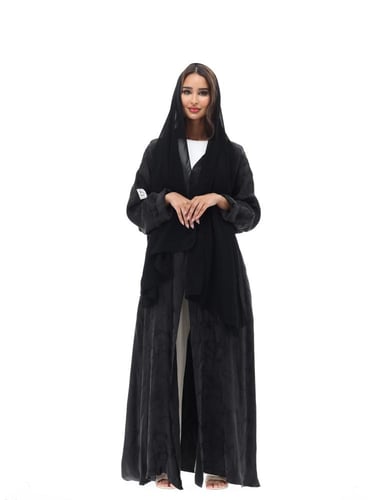 عباية حرير مغسول - اسود