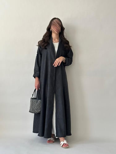 عباية لينن جاكار مشجر- رمادي