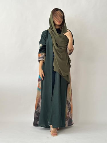 عباية لينن - اخضر مشجر بفاتح
