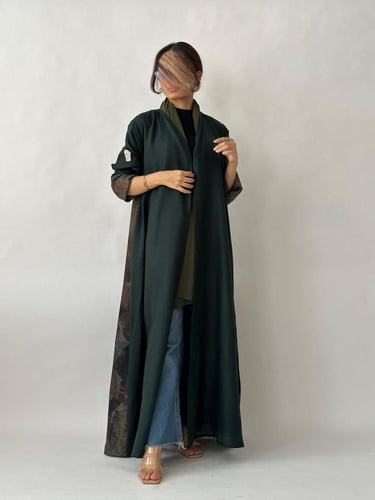 عباية لينن - اخضر مشجر بغامق