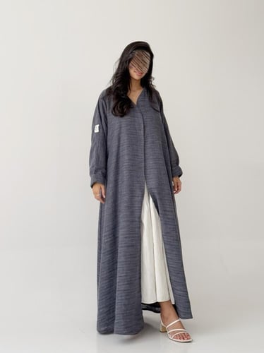 عباية لينن قطن - كحلي خيطين