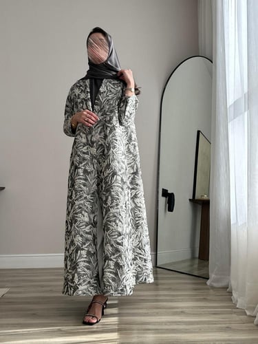 عباية تفته - رمادي مع ابيض