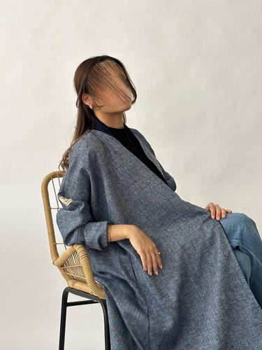 عباية لينن - كحلي مع سكري