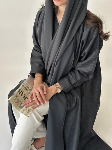 عباية لينن جاكار مشجر- رمادي