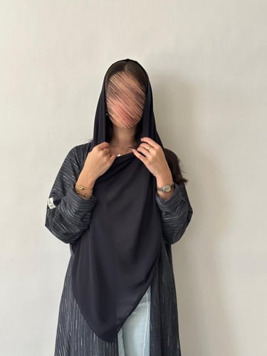 عباية لينن جاكار - كحلي  غامق