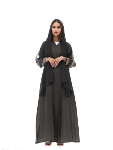 عباية لينن - زيتي غامق