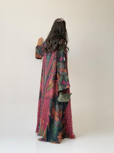 عباية شيفون ملون - مبطن زيتي