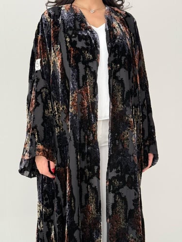 عباية مخمل شيفون - اسود