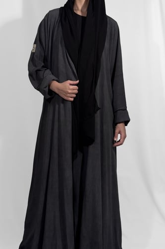 عباية كتان مغسول - رمادي