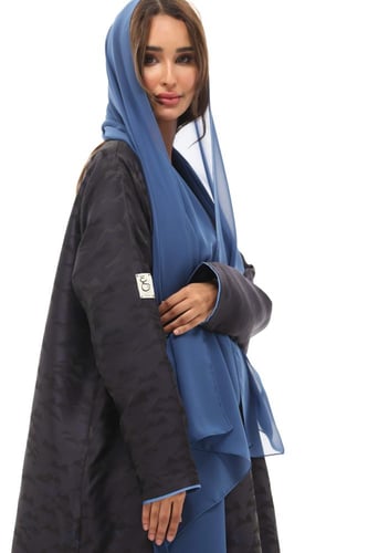 عباية تفته مشجرة -كحلي مع سماوي