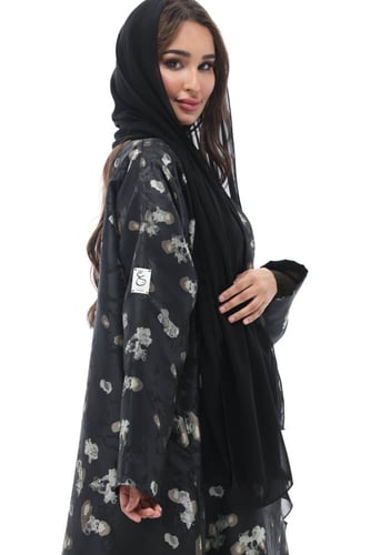 عباية تفته مشجرة - اسود مع ذهبي