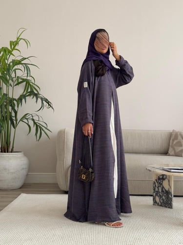 عباية لينن قطن - بنفسجي خيطين