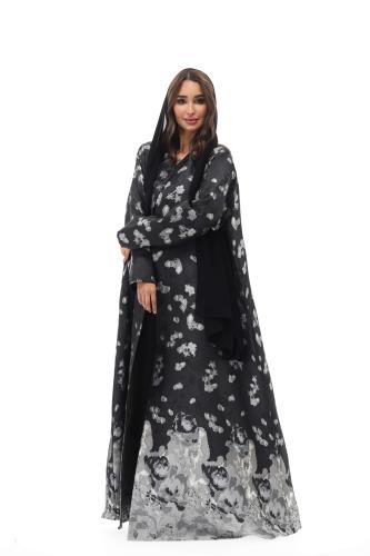 عباية تفته مشجرة - اسود مع رمادي