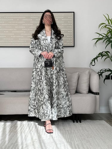 عباية تفته - رمادي مع ابيض