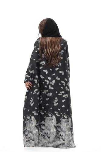 عباية تفته مشجرة - اسود مع رمادي