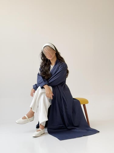 عباية لينن -كحلي مبطن