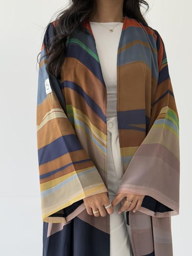 عباية شيفون ملون - مبطن بكحلي